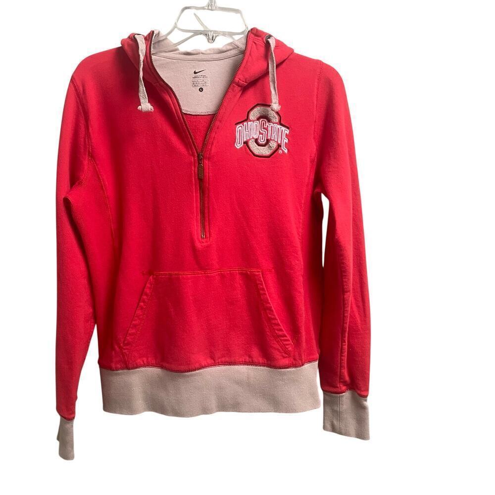 Nike Womens Ohio State Quarter Zip Hoodie Pullover Stretch Size Large Red Gray